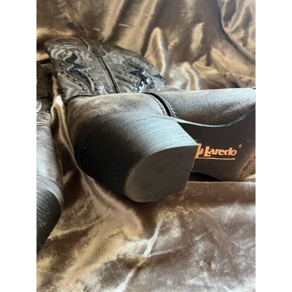 Laredo Women's Lucretia Studded Snake Inlay Western Boot - Snip Toe - 52133BRN - Picture 14 of 16